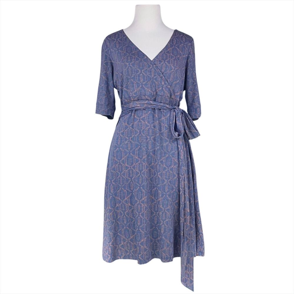 TOAD&CO Cue Wrap Cafe Dress w/ Attached Belt & Pockets Blue/Orange Size S - Picture 2 of 7
